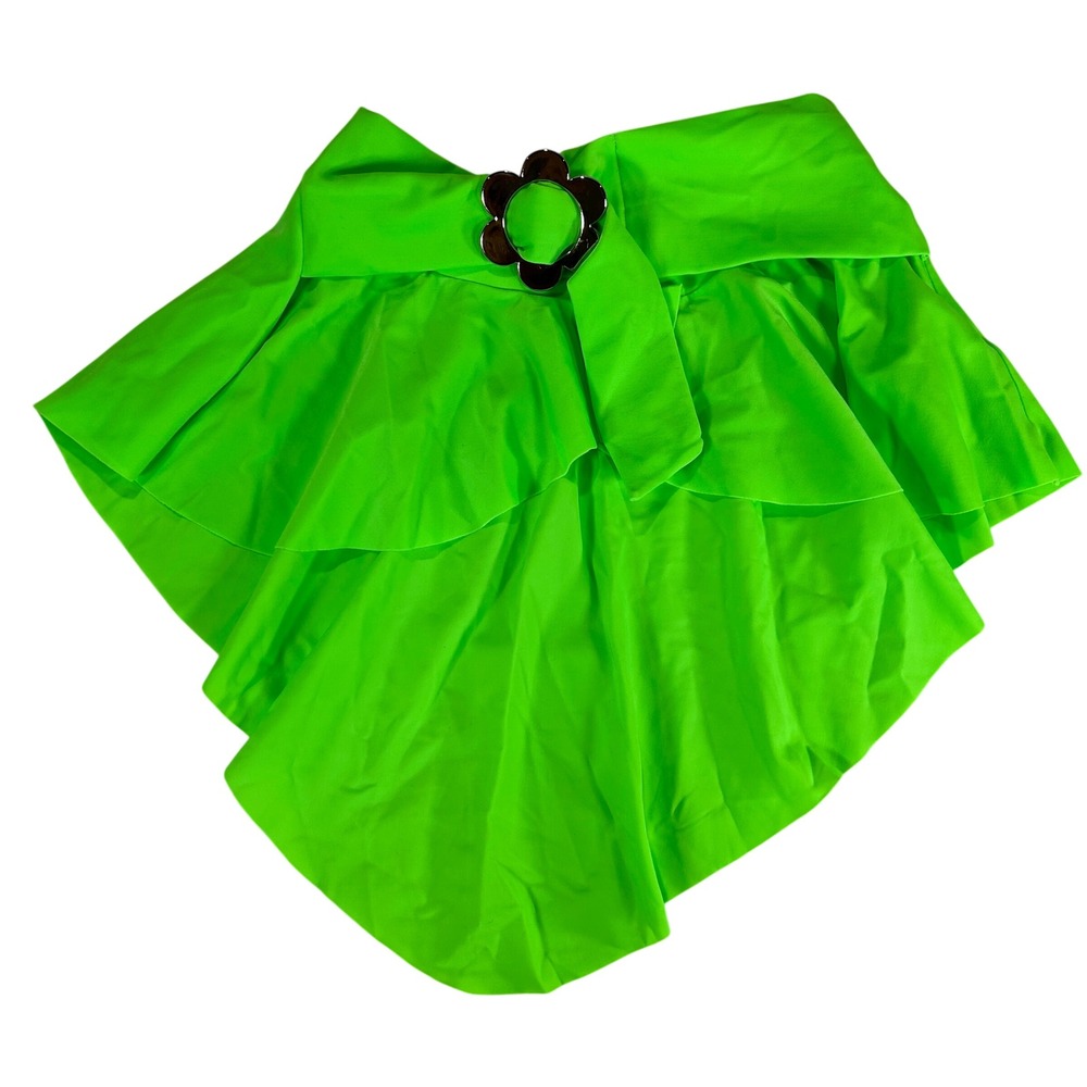 Latin Angel VTG Neon Green Ruffle Mini Skirt Swim Cover Up Made in Brazil Size M